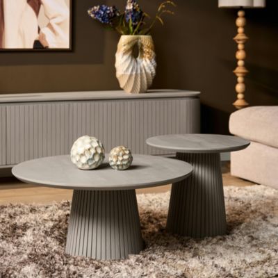 Table basse ronde bois gris à pied rainuré CALERO