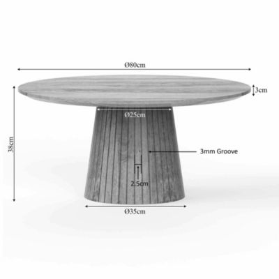 Table basse ronde bois gris à pied rainuré CALERO