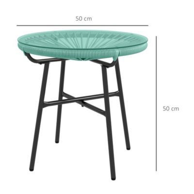 Table basse ronde de jardin en résine aspect rotin métal et plateau verre trempé dia. 50 x 50H cm vert