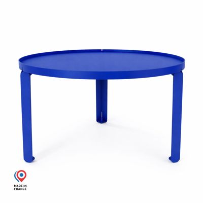 Table basse ronde DECO-GEM, acier, bleu. D.70.5 cm H.42 cm