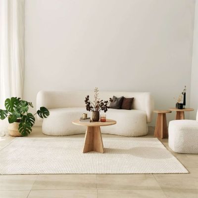Table basse ronde design rustique Beige, H. 40 cm, VALENCE