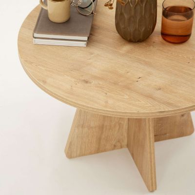 Table basse ronde design rustique Beige, H. 40 cm, VALENCE