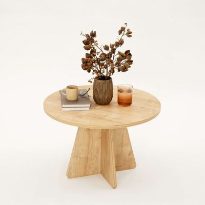 Table basse ronde design rustique Beige, H. 40 cm, VALENCE