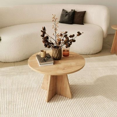 Table basse ronde design rustique Beige, H. 40 cm, VALENCE