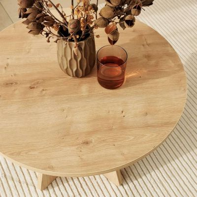 Table basse ronde design rustique Beige, H. 40 cm, VALENCE