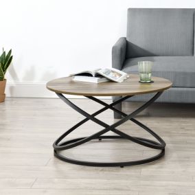 Table Basse Ronde Dunedin Bois et Noir 46 x 79 cm en.casa