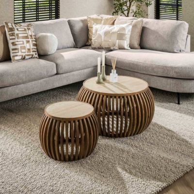 Table basse ronde en bois et céramique VONO (lot de 2)