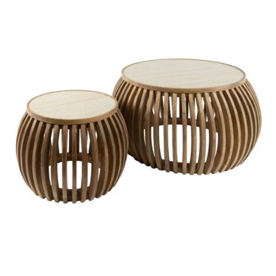 Table basse ronde en bois et céramique VONO (lot de 2)