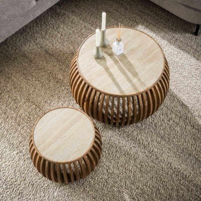 Table basse ronde en bois et céramique VONO (lot de 2)