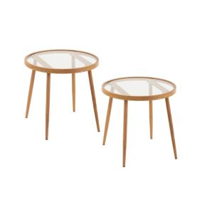 Table basse ronde en métal et verre D50 (lot de 2) - MALAGA