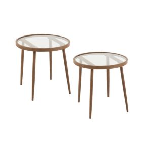 Table basse ronde en métal et verre D50 (lot de 2) - MALAGA