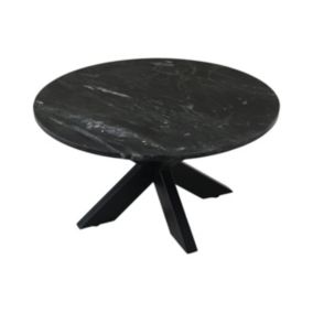 Table basse ronde en marbre - 80x42 - Noir - Marbre-métal