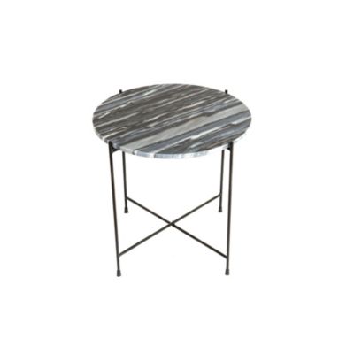 Table basse ronde en marbre et pieds en métal noir D50 Gris  - MELBA