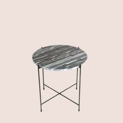 Table basse ronde en marbre et pieds en métal noir D50 Gris  - MELBA