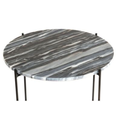 Table basse ronde en marbre et pieds en métal noir D50 Gris  - MELBA