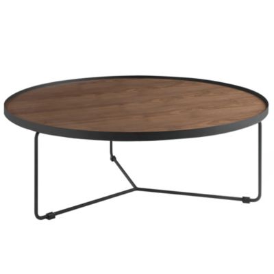 Table basse ronde en noyer et acier noir 2006 - D100x35 cm