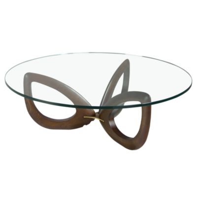 Table basse ronde en verre trempé et noyer