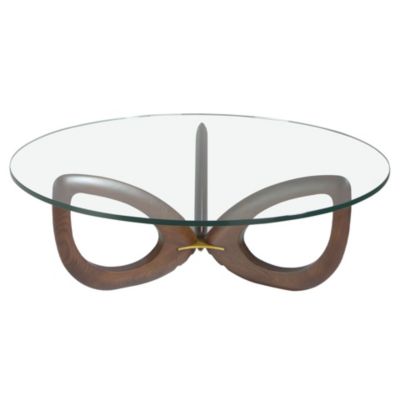 Table basse ronde en verre trempé et noyer
