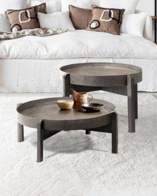 Table basse ronde gigogne en métal noir - Uniqka