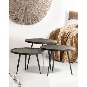 Table basse ronde gigogne en métal noir - Uniqka