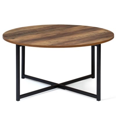 Table basse ronde HAWKINS 80 cm bois foncé design industriel