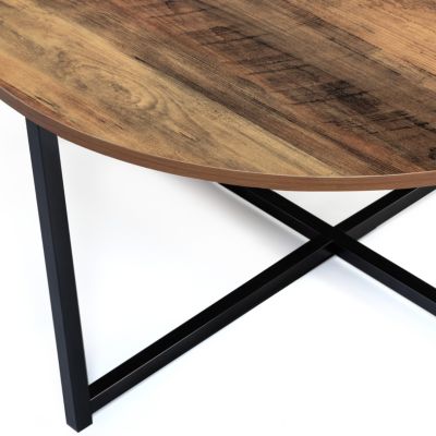 Table basse ronde HAWKINS 80 cm bois foncé design industriel
