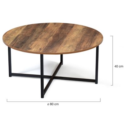 Table basse ronde HAWKINS 80 cm bois foncé design industriel