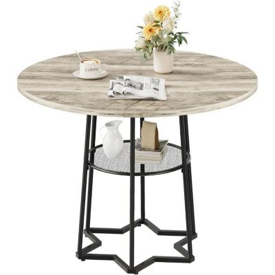 Table basse ronde pour salon,table de style industriel,cadre en métal durable avec aspect bois, facile à assembler,gris