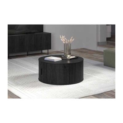 Table basse ronde TRENDTEAM 80 cm chêne noir MDF avec rangement intégré