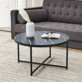 Table basse ronde Uppvidinge pour salon 45 x 80 cm marbre noir  noir en.casa