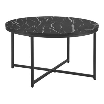 Table basse ronde Uppvidinge pour salon 45 x 80 cm marbre noir  noir en.casa