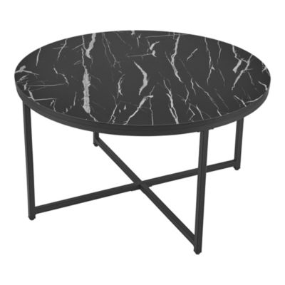 Table basse ronde Uppvidinge pour salon 45 x 80 cm marbre noir  noir en.casa