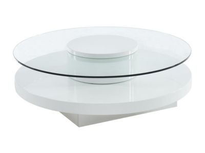 Table basse RYHALI - Plateau pivotant - Verre trempé & MDF blanc