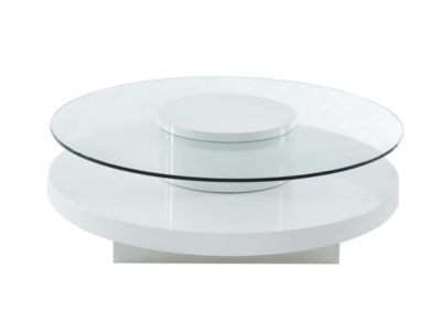 Table basse RYHALI - Plateau pivotant - Verre trempé & MDF blanc