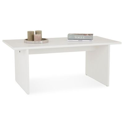 Table basse SALTO rectangulaire pour salon en bois massif blanc, 110x45 cm, élégante et minimaliste, pieds en bois