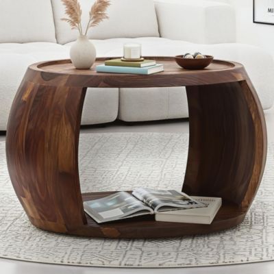 Table Basse Sheesham Bois Massif ronde 60 cm Table Salon Compartiment Rangement FineBuy