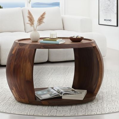Table Basse Sheesham Bois Massif ronde 60 cm Table Salon Compartiment Rangement FineBuy