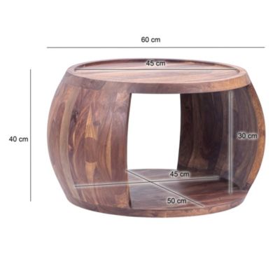 Table Basse Sheesham Bois Massif ronde 60 cm Table Salon Compartiment Rangement FineBuy