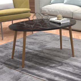 Table basse Sindal ovale 41 x90 x 50cm marbre noir naturel en.casa