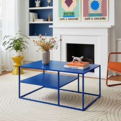 Table basse Solund du Salon Rectangulaire 45 x 90 x 60 cm bleu foncé en.casa