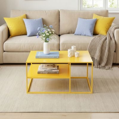 Table basse Solund du Salon Rectangulaire 45 x 90 x 60 cm jaune en.casa