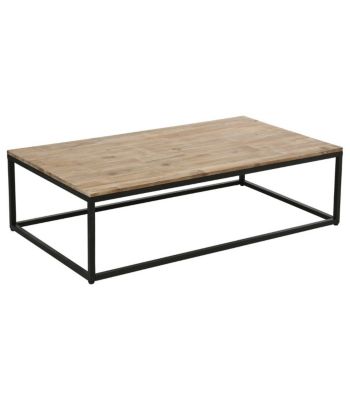 Table basse style industriel en Bois d' Acacia et Métal Noir 115 x 65 x H 32.5 cm