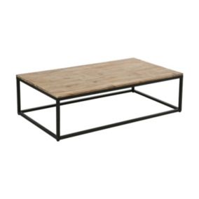 Table basse style industriel en Bois d' Acacia et Métal Noir 115 x 65 x H 32.5 cm