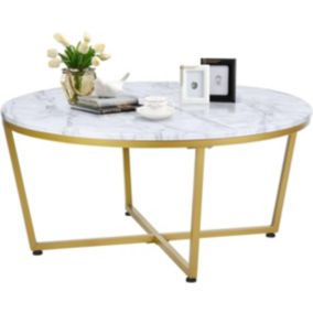 Table Basse  Table d appoint avec Aspect Marbre & Structure metallique Doree Table de Salon Ronde avec Base en X