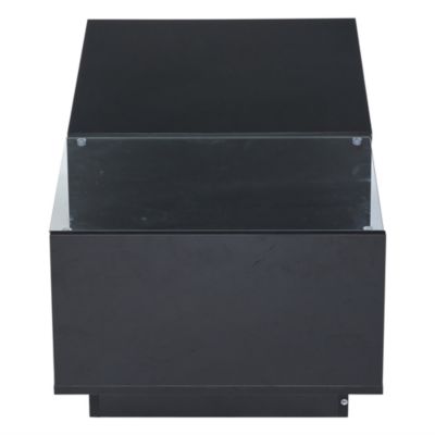 Table Basse - Table de Salon avec Éclairage LED et Rangement Caché, Plateau Réglable en Hauteur, MDF Noir, 100x50x33 cm