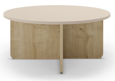 Table basse, table de salon ronde aspect bois coloris crème - diamètre 80 x Hauteur 38 cm