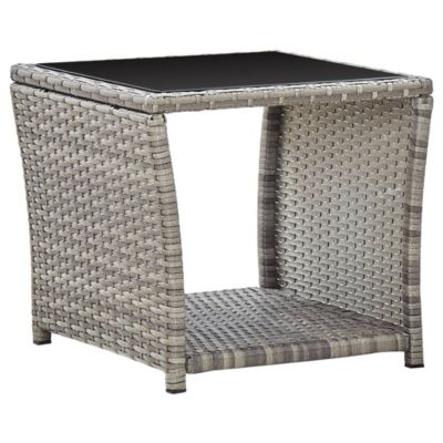 Table basse,Table Salon,Table d'appoint Gris 45x45x40 cm Résine tressée et verre