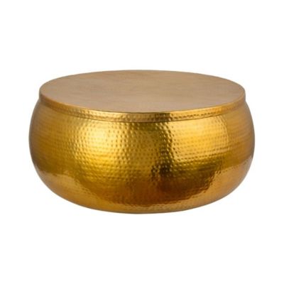 Table basse TRIANE 70 cm dorée martelée  Aluminium brillant avec coffre de rangement