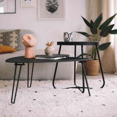 Table basse triangulaire en métal gris anthracite  Oviala