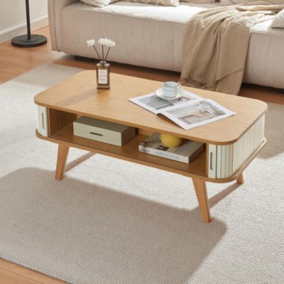 Table basse Tysvær bambou 100 x 50 x 40 cm naturel blanc crème en.casa